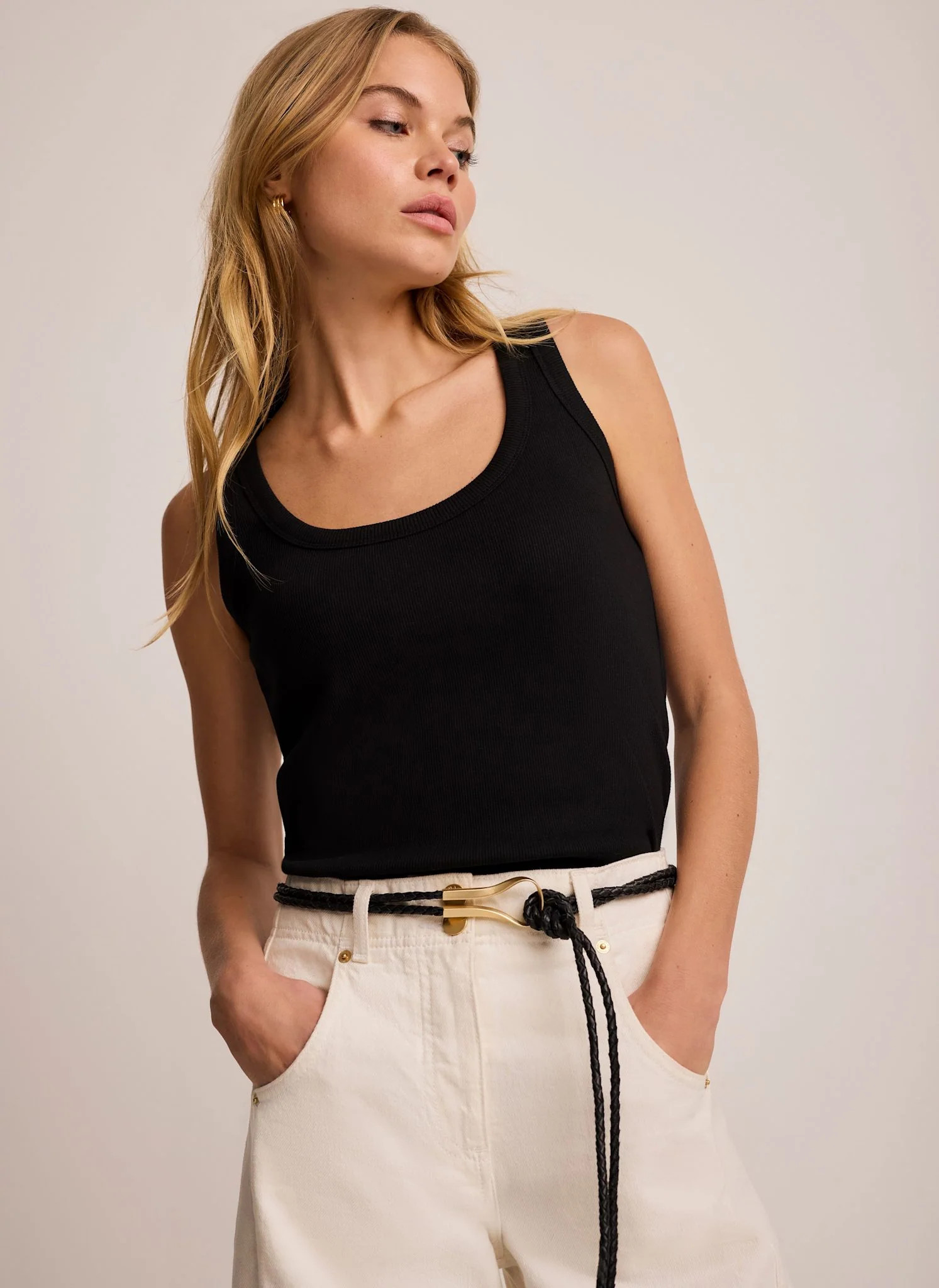 Black Cotton Blend Scoop Neck Vest | Mint Velvet