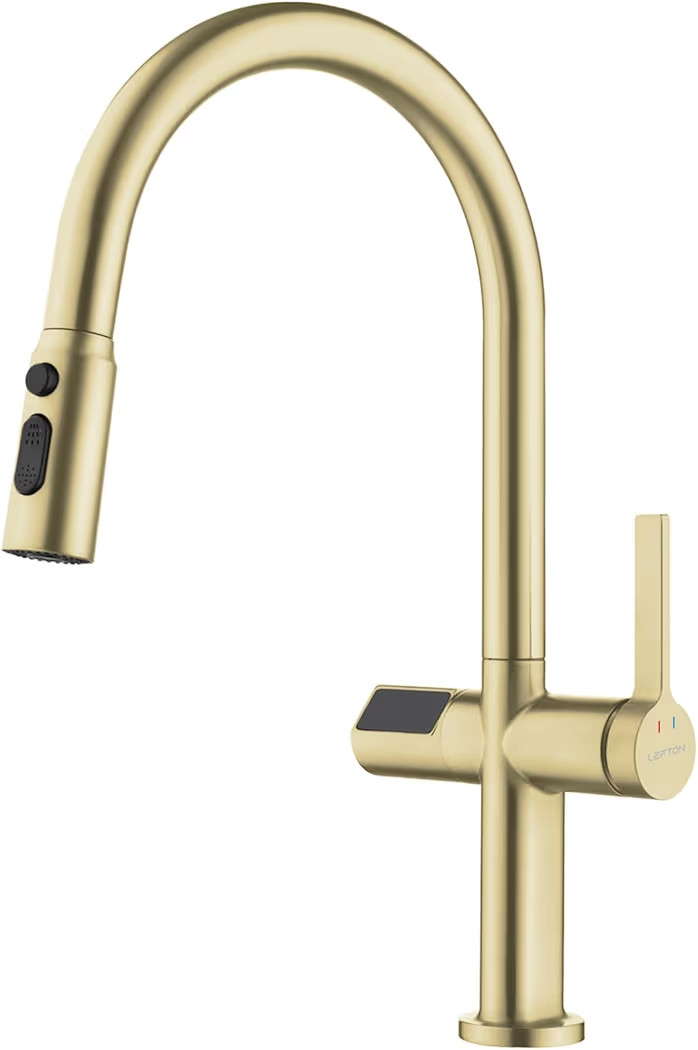 Lefton Touchless Pull-Out Kitchen Faucet, Hands Free Motion Sensor Activated, Battery-Free Temperature Display, KF2206 (Contemporary, Brushed Gold) | Amazon (US)