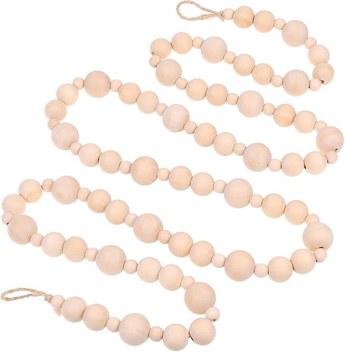 Five Bears Wood Bead Garland Extra-Large Wooden Beads Garland 7-ft Wooden Bead Garland Decor Farm... | Amazon (US)