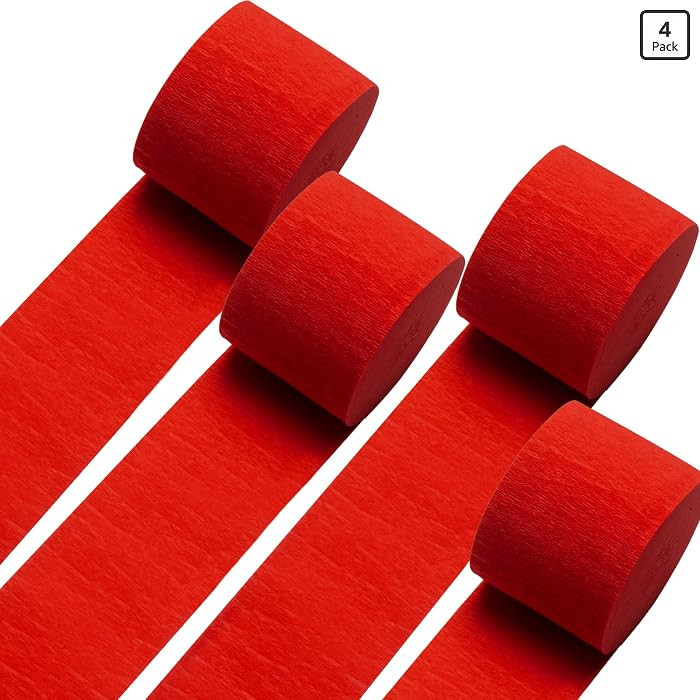 Pack of Red Crepe Paper Streamers 4 Rolls 328ft, Red Crepe Paper for Birthday Party Decorations W... | Amazon (US)
