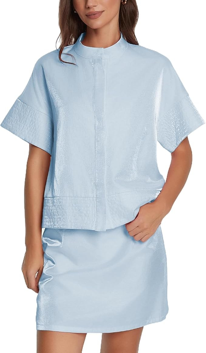 Women's 2 Piece Mini Skirt and Crop Top Set Short Sleeve 2026 Summer Y2k Going Out Vacation Outfi... | Amazon (US)