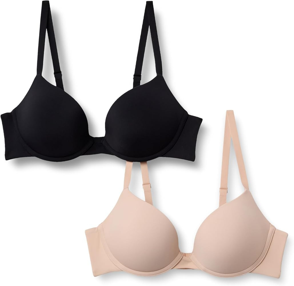 Amazon Essentials Women's Microfiber Lined Push Up Plunge Bra, Pack of 2 | Amazon (US)