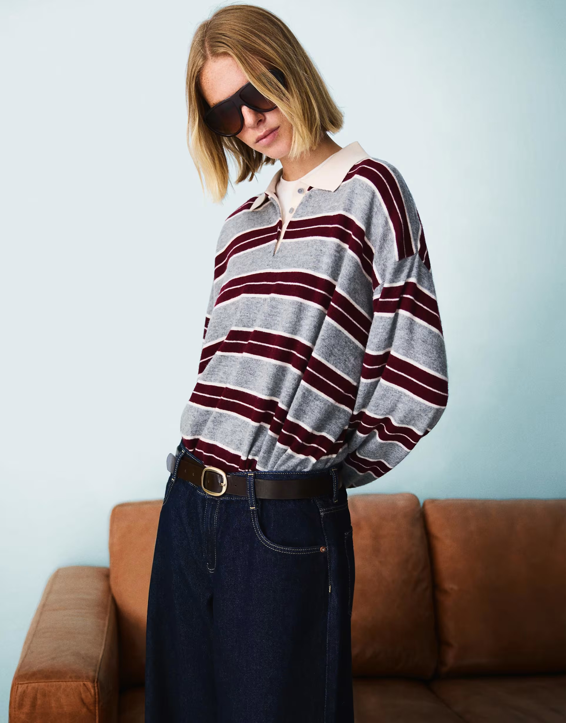 Bershka Polo collar sweater in burgundy | ASOS | ASOS (Global)