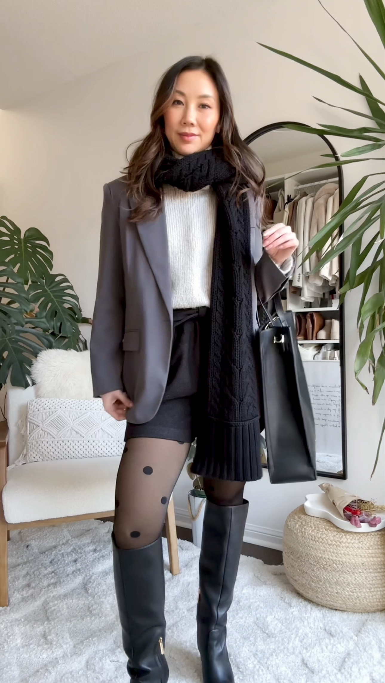 Chic winter outfit idea: Blazer + shorts = winter style perfection! The key to pulling this off is fleece tights to keep you warm while looking stylish. I’m loving this dark gray blazer layered over a cozy sweater, paired with a long scarf for extra warmth and elegance. Knee-high boots complete the look, making it both chic and practical. It’s the perfect combo of polished and cozy for winter. Shop this look now! ❄️🖤 #WinterStyle #ChicOutfit #EffortlessFashion #LayeredLooks #WinterWardrobe

#LTKWorkwear #LTKStyleTip #LTKSeasonal
