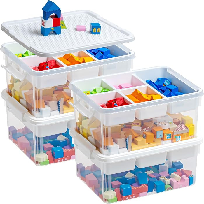 Citylife 17QT 4-Pack Plastic Craft Storage Box Buildable Lid Removable Tray | Amazon (US)