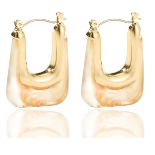 Acrylic Hoop Earrings Colour Resin Earrings Geometric Acrylic Minimalist Clear Chunky Hoops Earrings for Women (yellow) | Amazon (US)