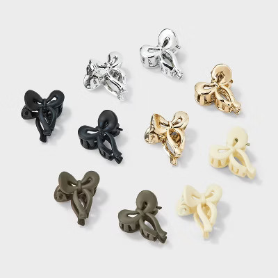 Mini Bow Claw Hair Clip Set 10pc - Wild Fable™ Cream/Black/Silver | Target
