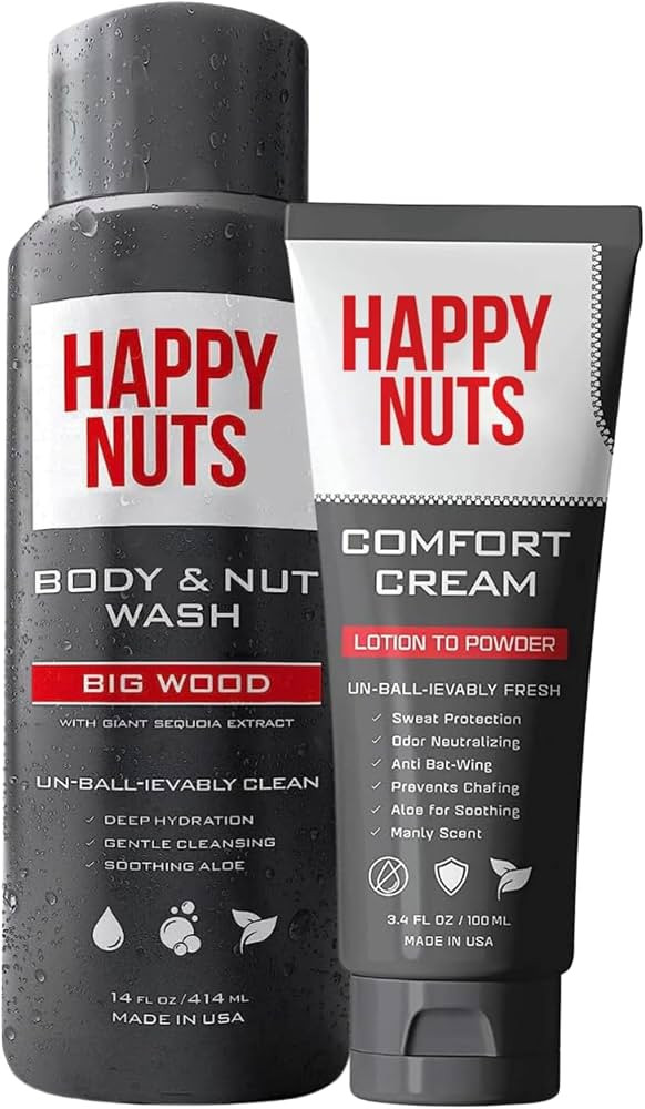 HAPPY NUTS Comfort Cream and Big Wood Body Nut Wash Bundle - Anti-Chafing Sweat Defense and a Nat... | Amazon (US)
