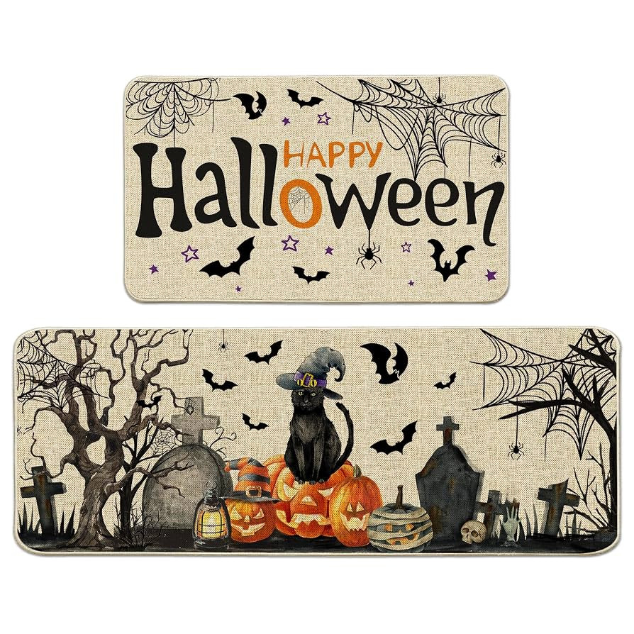 Hexagram Halloween Kitchen Mats Set of 2, Halloween Kitchen Decor, Black Cat Rugs for Floor Bathr... | Amazon (US)