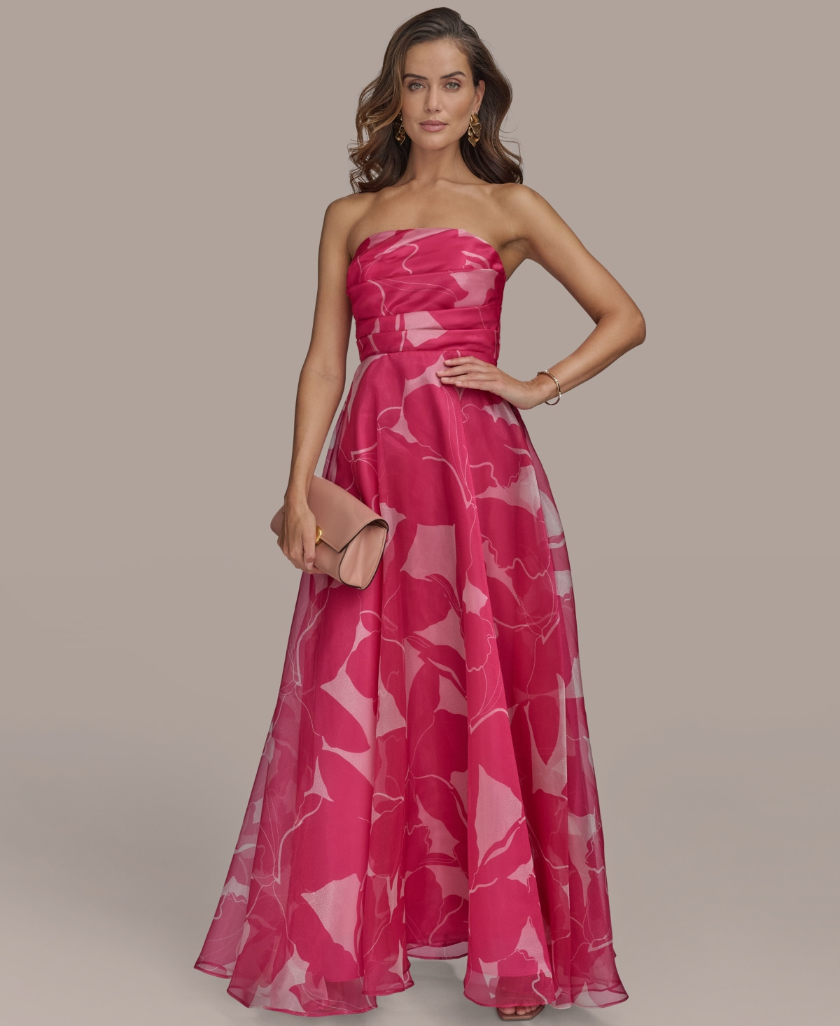 Donna Karan New York Women's Printed Strapless Ball Gown - Hot Fuchsia/Ivory | Macy's