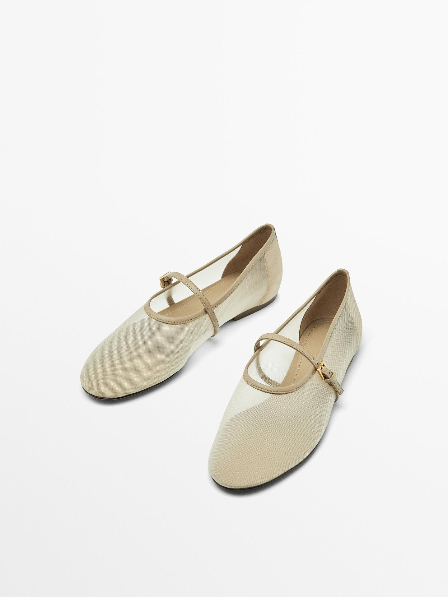 Mesh ballet flats with strap across the instep | Massimo Dutti US