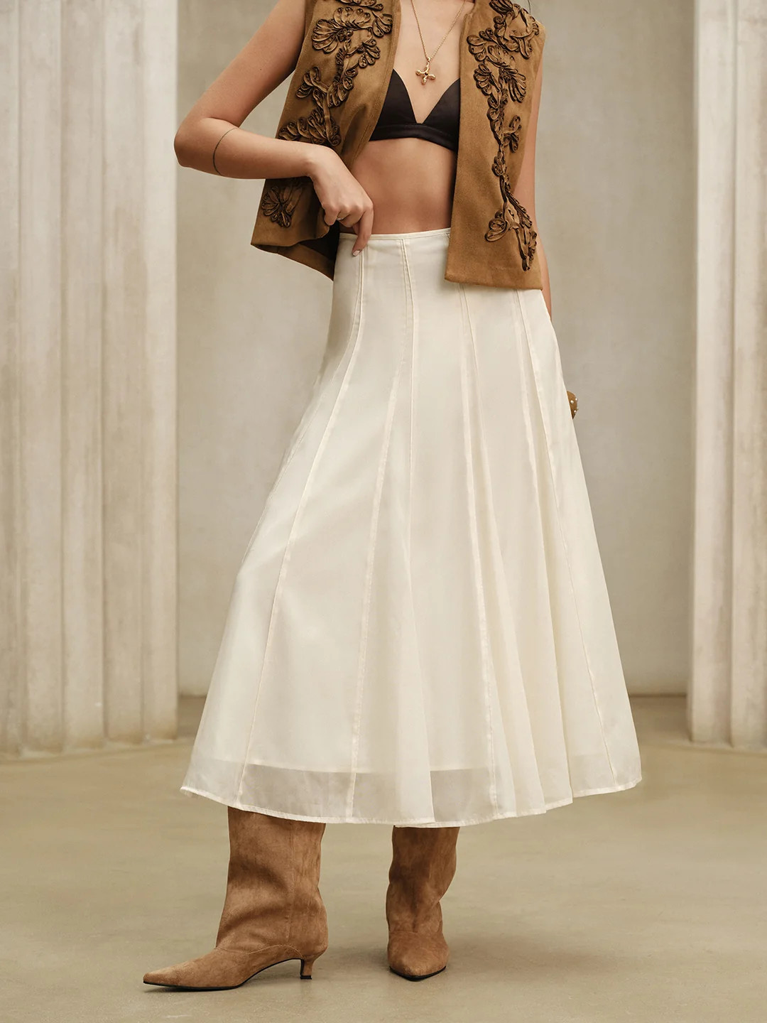 Semi-Sheer Chiffon Mid-Waist Maxi Skirt | Commense