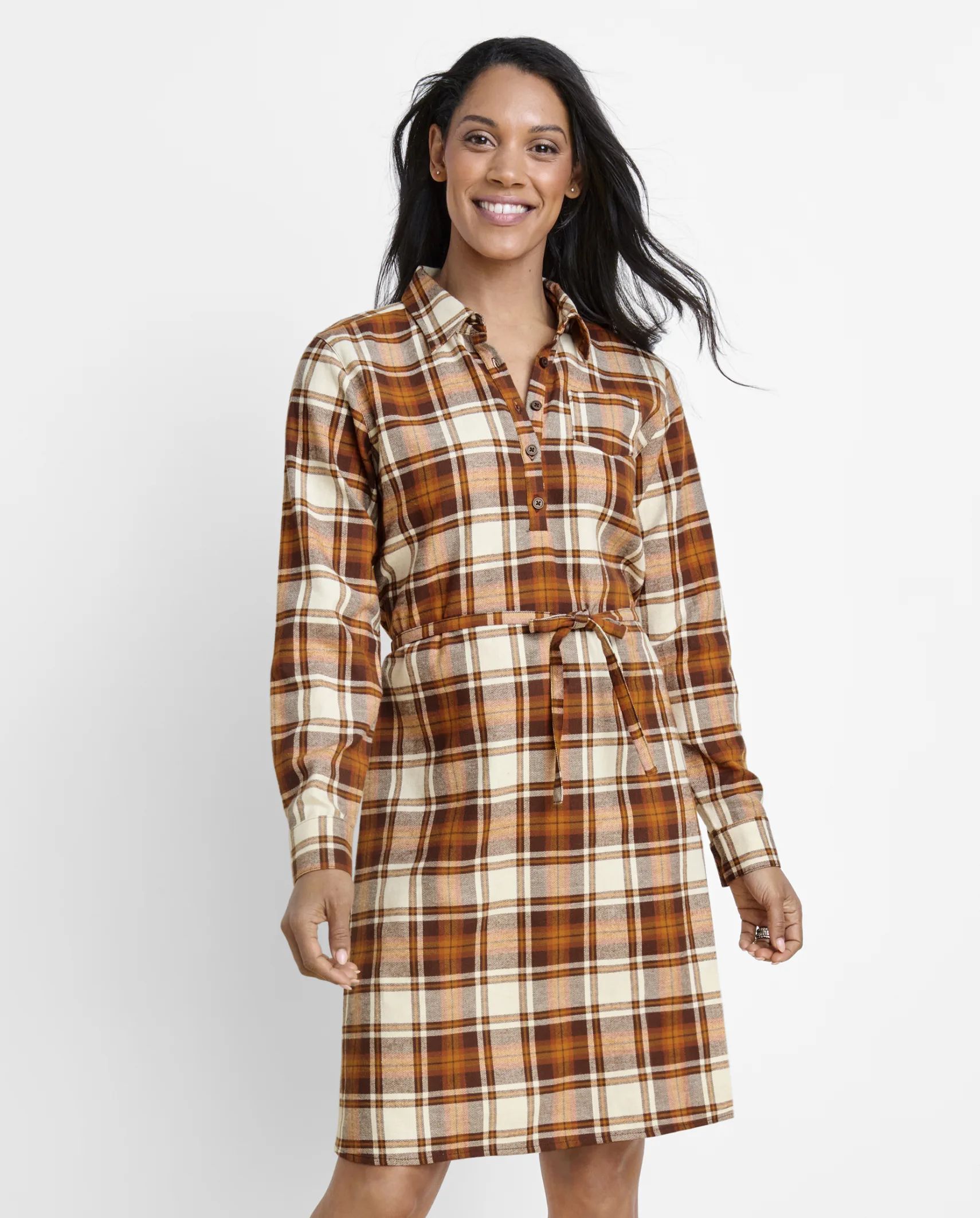 Womens Matching Family Plaid Flannel Shirt Dress - hay stack | The Children's Place