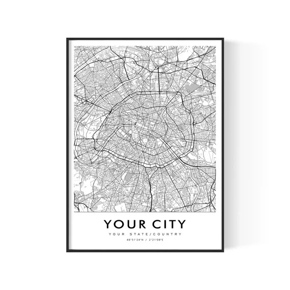 Custom Map, Aesthetic Map, Custom Map Poster, Any City, Any Town, Personalized Map, Large Map, Yo... | Etsy (US)