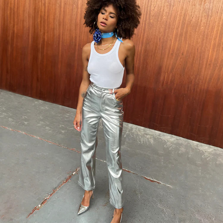 Silver Vegan Leather Trouser | Never Fully Dressed US