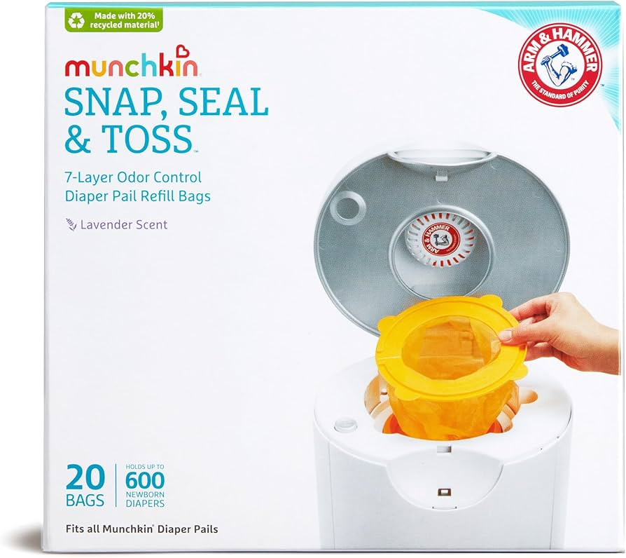 Munchkin® Arm & Hammer Diaper Pail Snap, Seal & Toss™ Refill Bags, Holds up to 600 Newborn Dia... | Amazon (US)