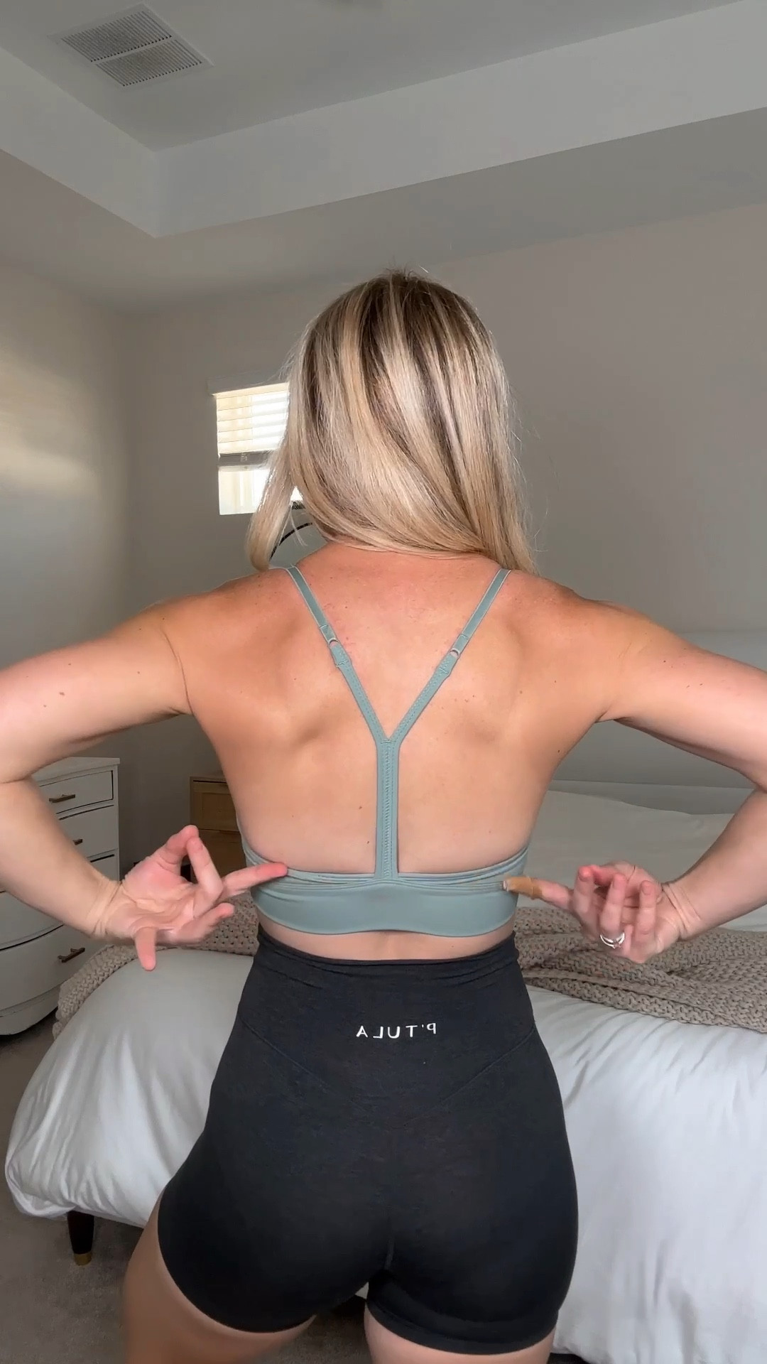 The perfect sports bra for back day! Adjustable straps and longer line. Wearing an XS but I think the small would be more comfy so size up if in between! Bare pro shorts 4” size XS! 

#ptula #activewear #sportsbra #affordable

#LTKFindsUnder50 #LTKFitness #LTKVideo