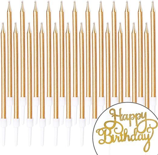 PartyWoo Birthday Candles, 25 pcs Birthday Candles for Cake and Happy Birthday Cake Topper, Happy... | Amazon (US)