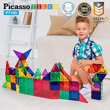 Amazon.com: PicassoTiles 100 Piece Set 100pcs Magnet Building Tiles Clear Magnetic 3D Building Bl... | Amazon (US)