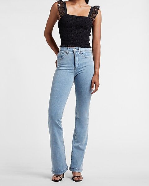 High Waisted Light Wash Flare Jeans | Express