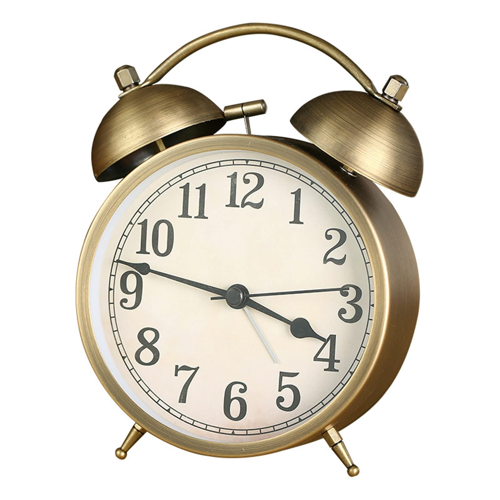JUSTUP Metal Twin Bell Alarm Clock, 4-Inch Vintage Gold Small Analog Silent Table Desk Alarm Cloc... | Amazon (US)