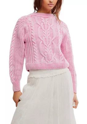 Free People Women's Frankie Cable Sweater, Pink, XL | Belk