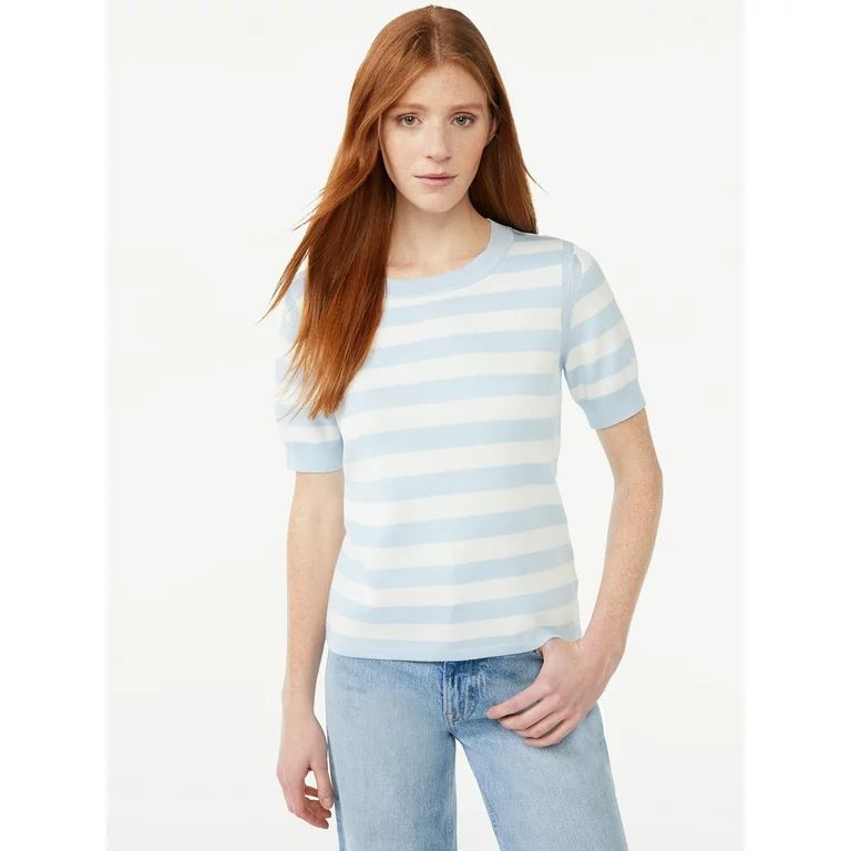 Free Assembly Women's Sweater Tee with Cuffed Short Sleeves, Lightweight | Walmart (US)