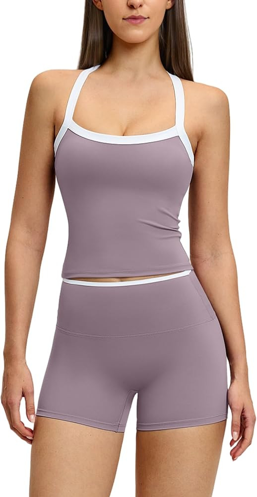QBGJTD Two Piece Workout Sets For Women Tank Top Matching High Waist Booty Lifting Shorts Gym Yog... | Amazon (US)