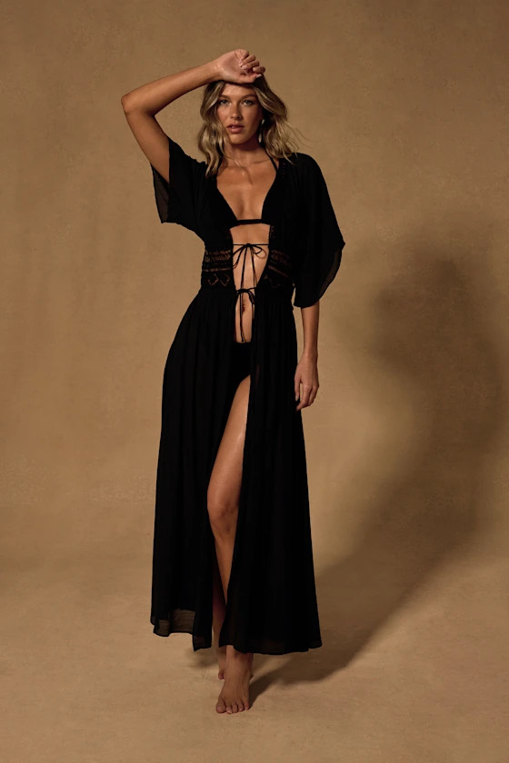 Sophina Black Tie-Front Short Sleeve Swim Cover-Up | Lulus