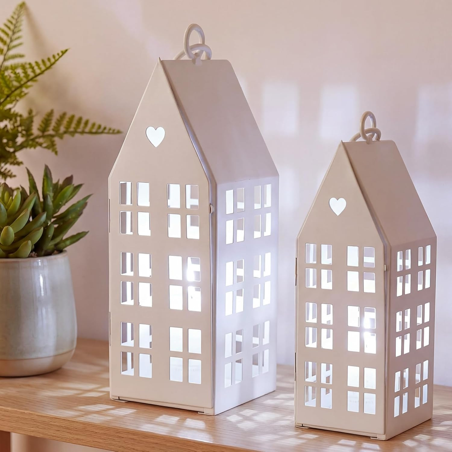 2 Set White Farmhouse Village Sets with 2 Pcs White Candles Rustic Houses Village Decor Metal Mod... | Amazon (US)