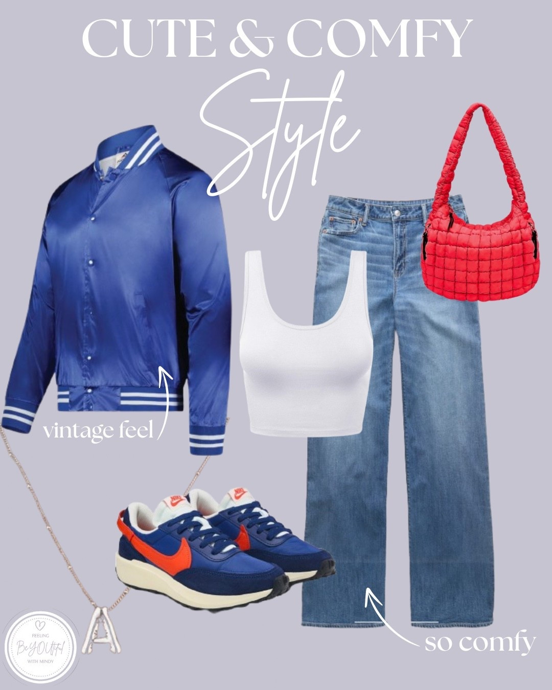 Comfy, casual, with a touch of vintage ❤️
Loving these baggy high-waisted jeans from American Eagle paired with a classic white tank, my blue vintage jacket, and red + blue Nike waffles for that laid-back throwback feel. The red puffy purse adds the perfect pop! ♥️
#LTKfashion #ootd #vintagevibes #americanstyle #comfyandcute

