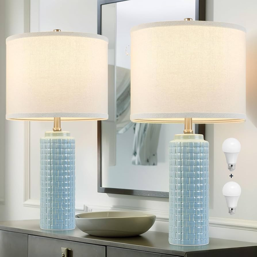 Luvkczc 24.8" Modern Ceramic Bedside Lamps Set of 2, 3 Color Temperature & Bulbs Included - Night... | Amazon (US)