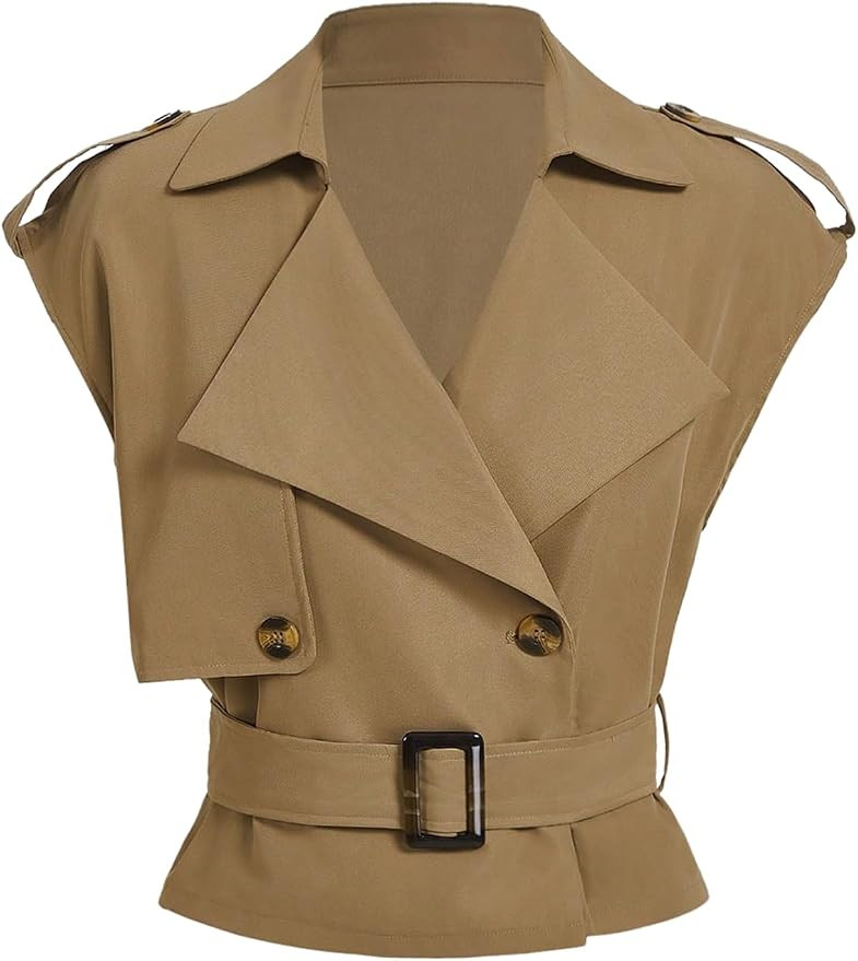 GORGLITTER Women's Cropped Short Trench Coat Casual Dressy Vest Jackets | Vest Tops, Fall Crop Ja... | Amazon (US)