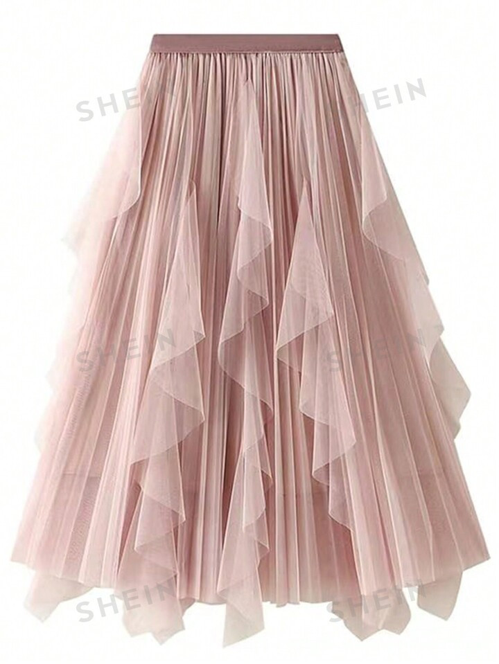 Ruffle Hem Pleated Tulle Skirt | SHEIN