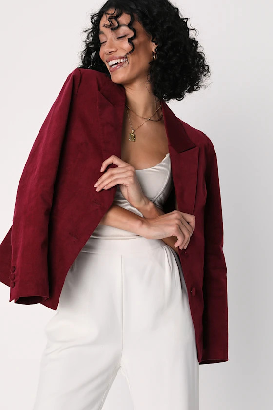 Make Some Poise Burgundy Velvet Blazer | Lulus (US)