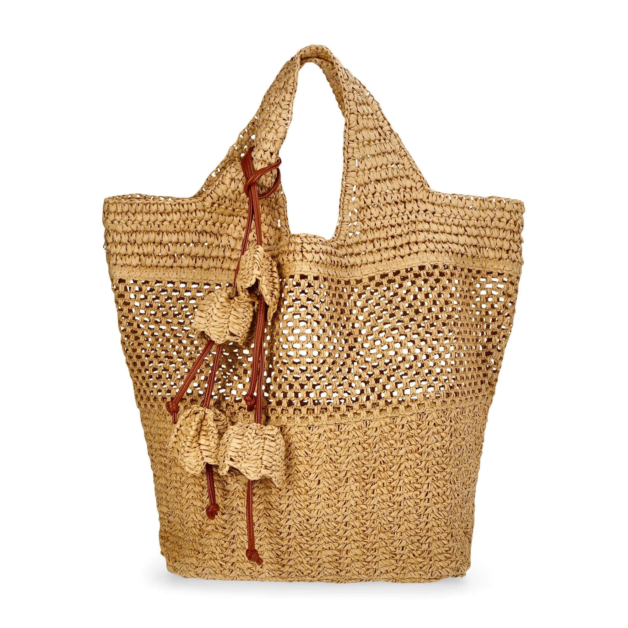 Time and Tru Women's Straw Tulip Tote Bag, Natural | Walmart (US)