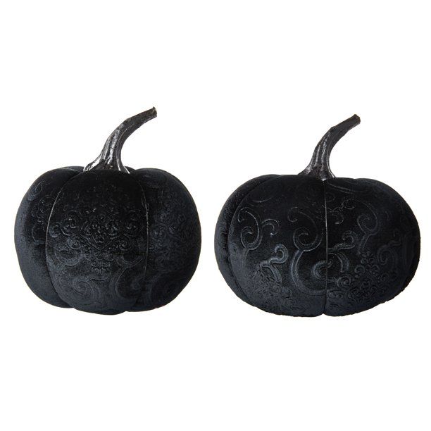 Way To Celebrate Halloween Black Fabric Pumpkin Decorations, Set of 2, 7.25” & 7” | Walmart (US)
