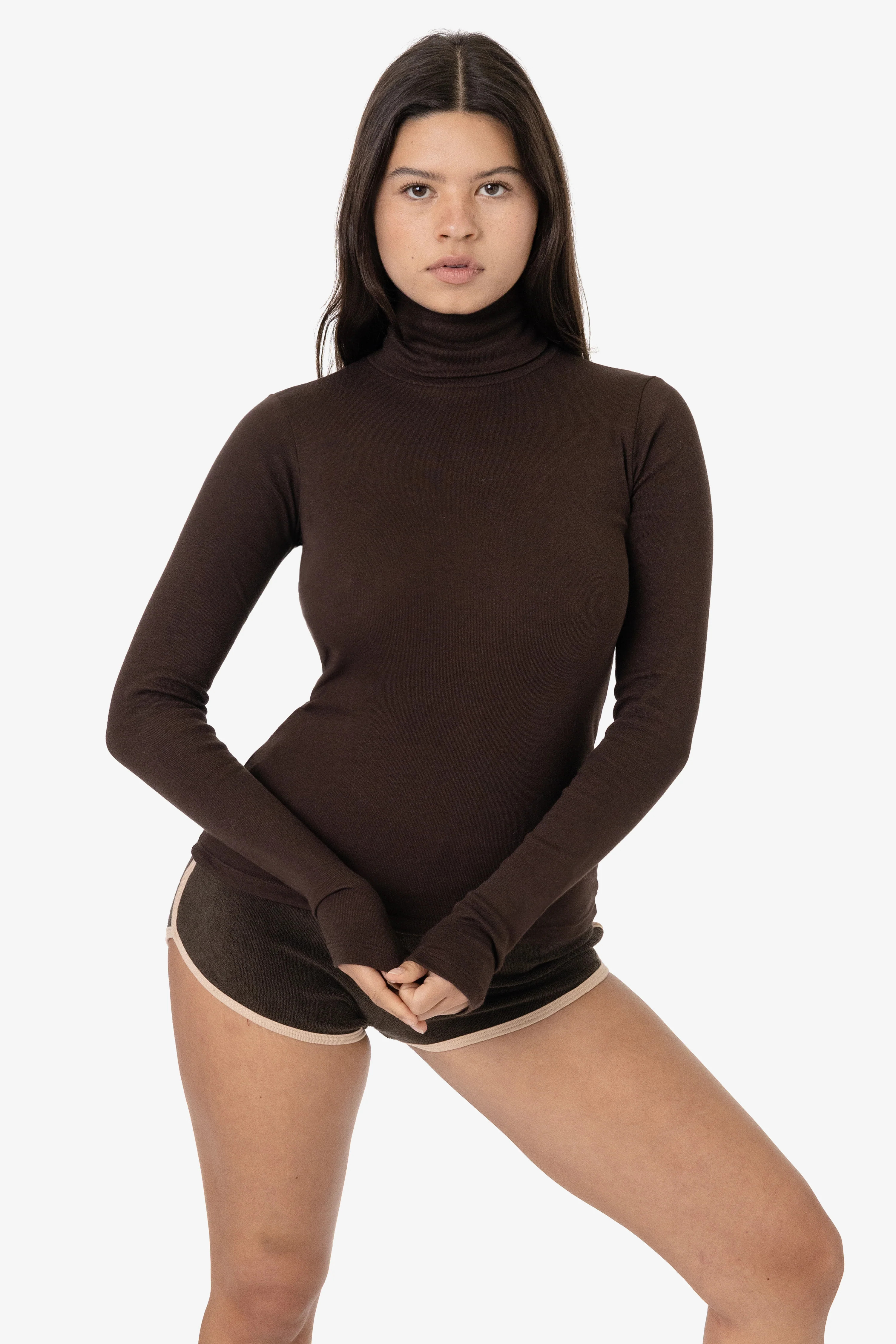 43006 - Baby Rib Turtleneck - Brown / M | Los Angeles Apparel