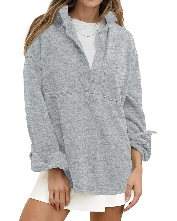 Fisoew Womens Oversized Sweatshirt Casual Long Sleeve Henley V Neck Pullover Tops Fall Outfits Cl... | Amazon (US)