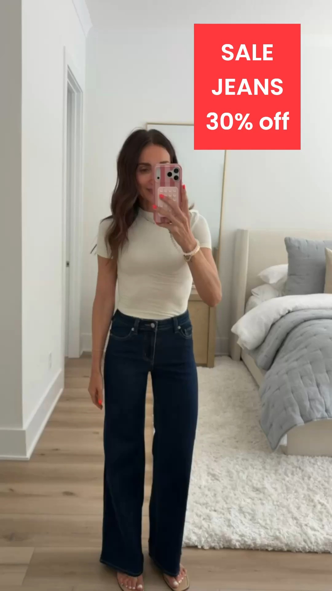 TARGET JEANS 30% off. A simple fitted tee and wide leg jeans create an effortless outfit you'll wear all season long. I'm wearing size 2 in jeans.