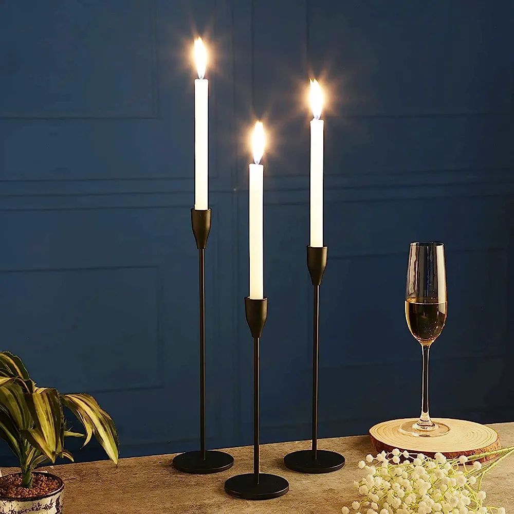 Matte Black Candle Holders Set of 3 - Black Candlstick Holders - Taper Candle Holder for Wedding,... | Amazon (US)