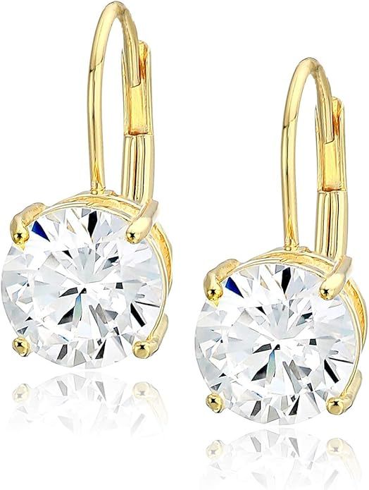 Amazon Essentials Plated Sterling Silver Cubic Zirconia Leverback Earrings (Round & Princess) | Amazon (US)