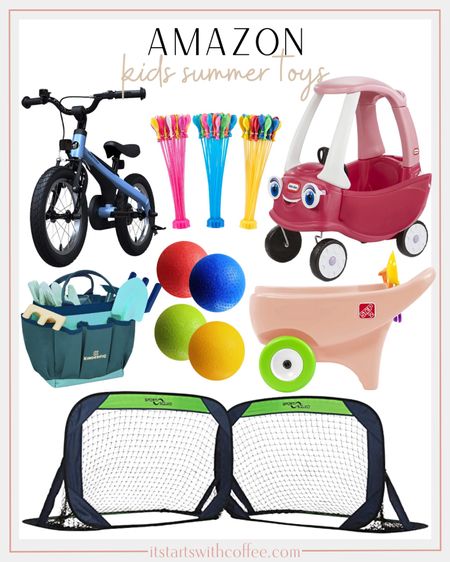 Kids outdoor toys include kids wheelbarrow, soccer nets, balls, gardening set, Cozy Coupe, bike, and easy fill water balloons.

Kids toys, kids, outdoor toys, summer toys, summer fun

#LTKkids #LTKunder50 #LTKfamily