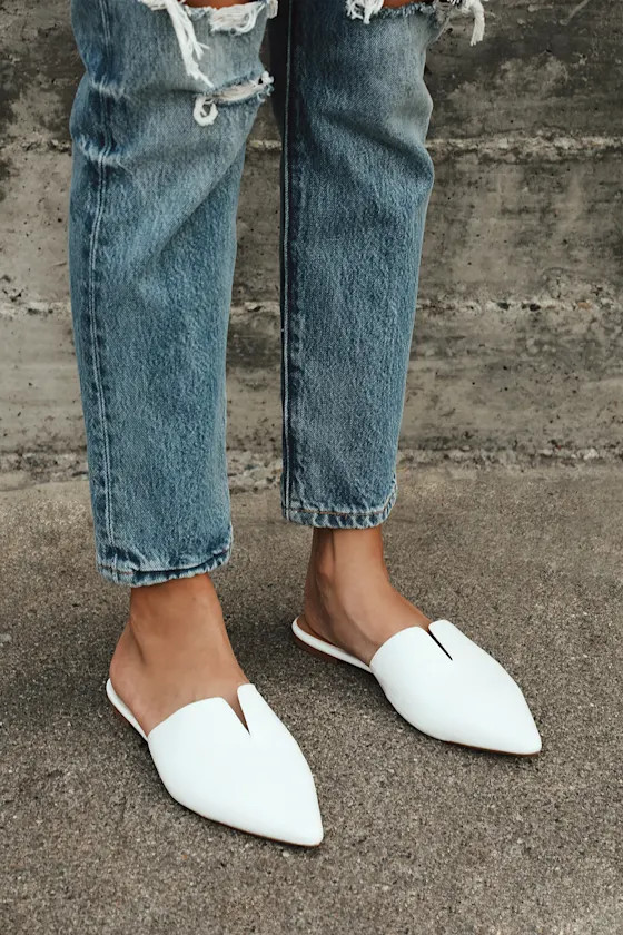 Jaelyn White Crocodile Embossed Pointed-Toe Slides | Lulus (US)