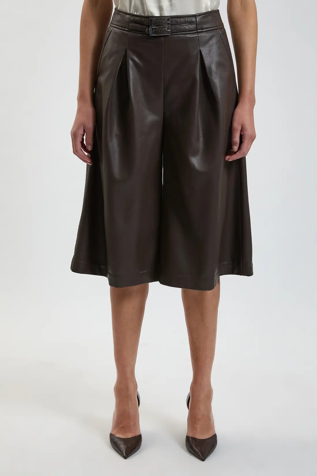 Faux Leather Tab Detail Culottes | Karen Millen