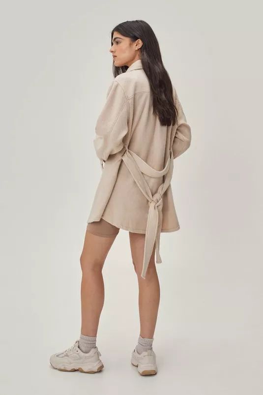 Belted Button Down Brushed Shacket | Nasty Gal (US)