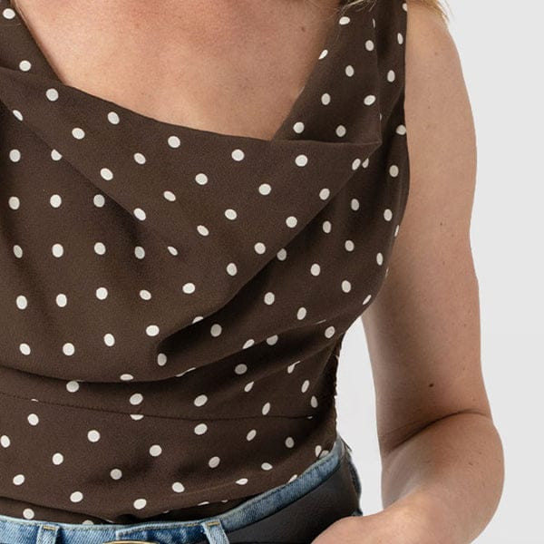Raye Cowl Cami - Brown Polka Dot | Saint + Sofia
