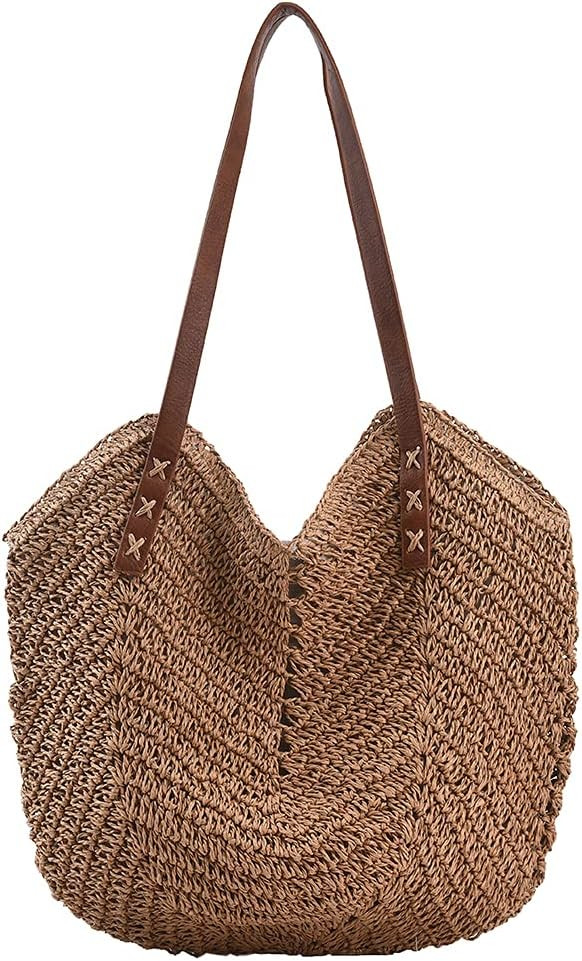 Straw Bag for Women Summer Beach Soft Woven Large Rattan Tote Shoulder Bag for Vacation | Amazon (US)