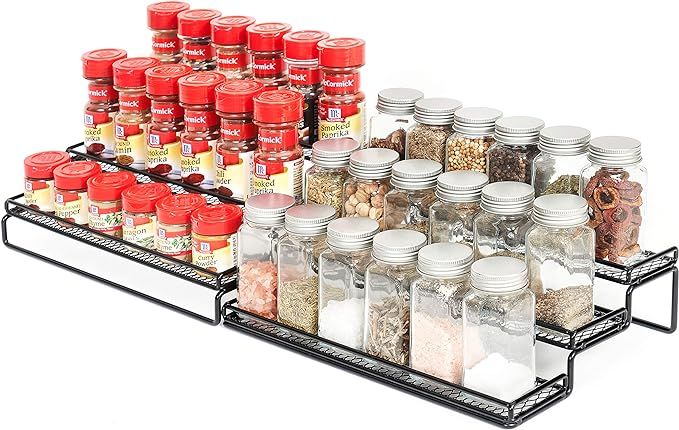 3 Tier Expandable Cabinet Spice Rack Organizer - Step Shelf with Protection Railing (12.5 to 25"W... | Amazon (US)