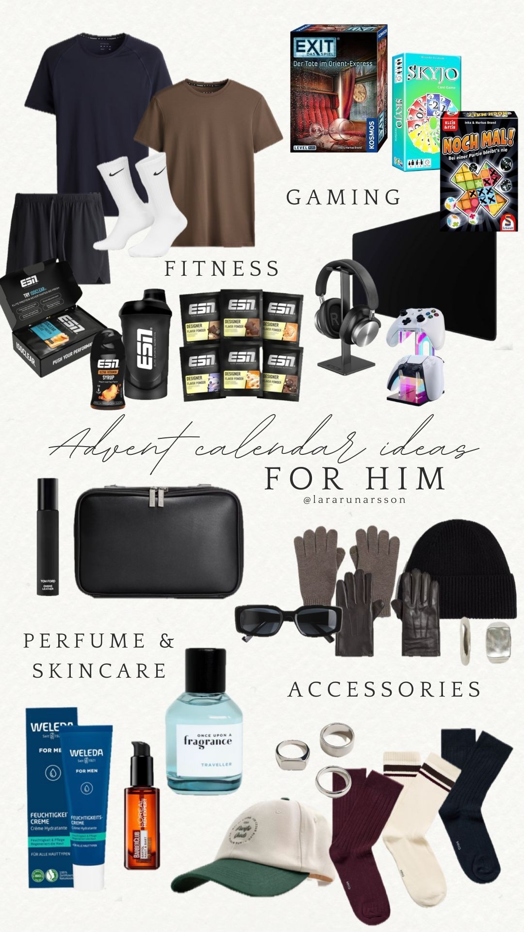 Advent calendar ideas for him 

#adventcalendar #adventskalendar #selfmade #christmas #gift #fitness #gaming #perfume #skincare #accessories #forhim 

#LTKeurope #LTKwinter #LTKfestive